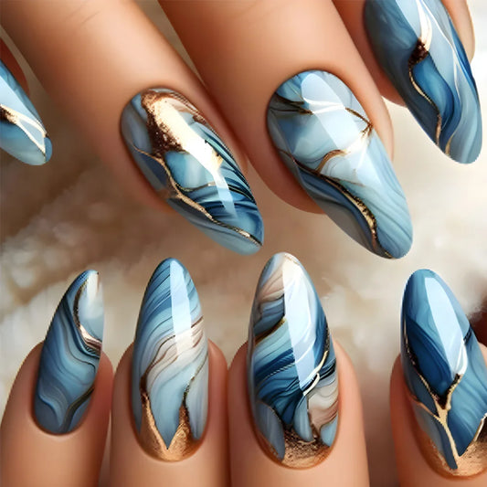 24Pcs Mid-length Almond Full Cover Nails Tips Green Pink Gradient Cat's Eye Fake Nails Detachable Finished Press on False Nails