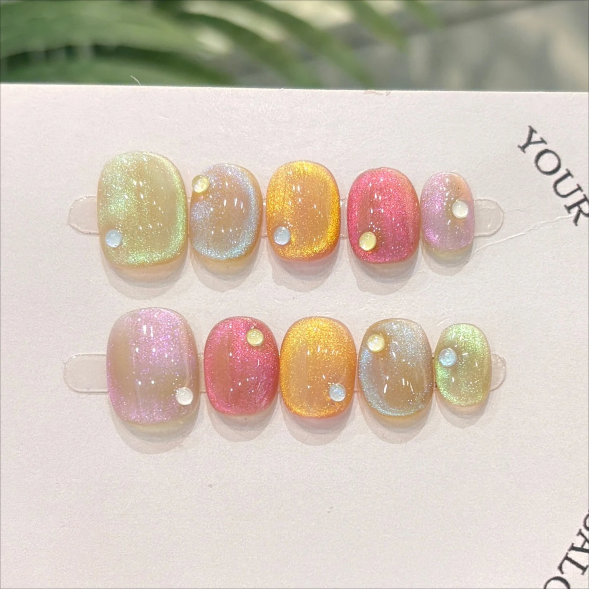 10Pcs Cat Eye Handmade Press on Nails Candy Color Fake Nails Summer Cute Wearable Stick-on Nails Full Cover False Nail Uñas 네일팁