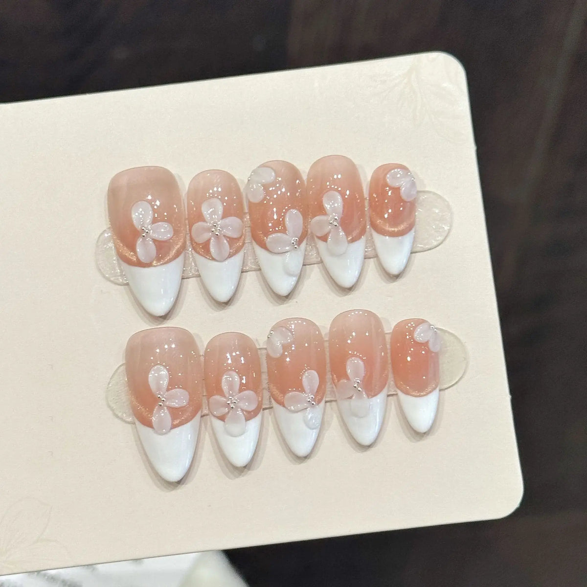 10pcs Rose Red Cat's Eye Press On Nails Solid Pitaya Color Almond Handmade Fake Nail Shiny Sequins Designs Spicy Girl False Nail