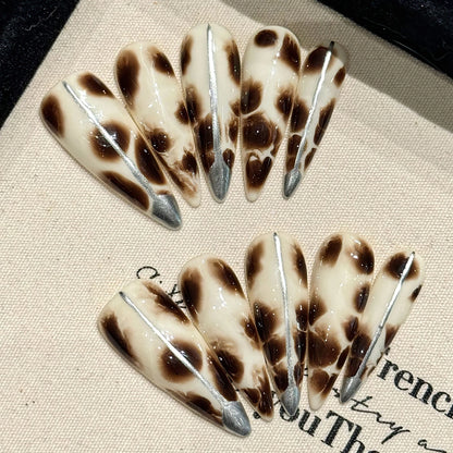 Handmade Clown Designs False Nals White French Long Stiletto Press On Nails Glossy Pink Wearable Fake Nail Patches For Party