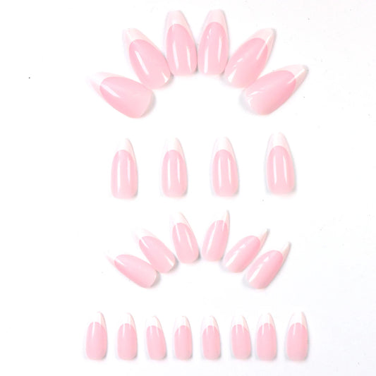 Transform Your Nails 24 Pieces Long Almond Nails Simple White French Full Covered Fake Nails For Ladies And Girls