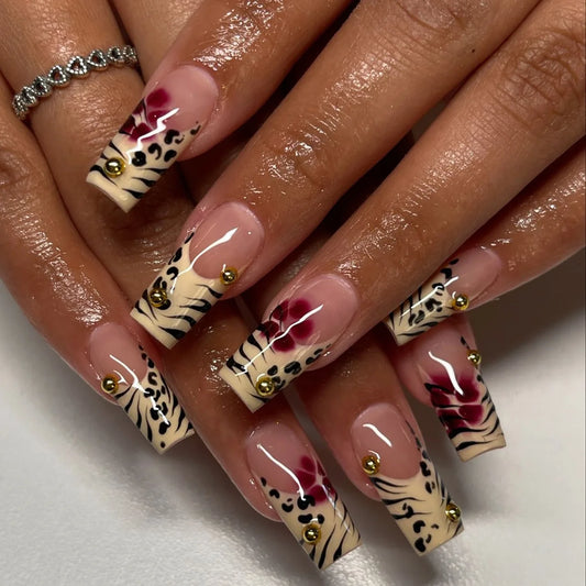 24pcs Butterfly Stick on Nail Sets Glitter Blue Long Coffin False Nails Art Simple Flame Design White Square Press on Fake Nails