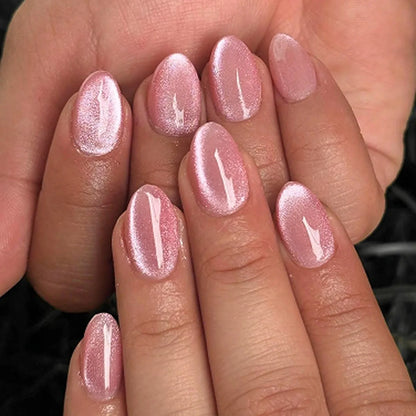 24pcs Aurora Nude Pink Press on Nails Almond Acrylic Simple Fake Nails with Gradient Design Nail Chrome Solid Color False Nails