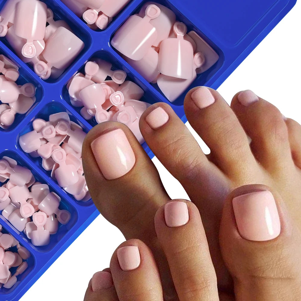 100Pcs White Clear Square Toenail Tips Short Press On Toenails Acrylic Fake Toe Nails Full Cover Artificial Foot Extension Tips