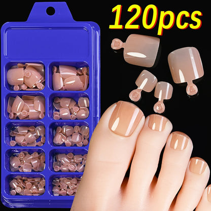 120Pcs Nude Pink Short Square Press On Toenails Natural -Solid Color Soft Gel Fake Toenails 12 Sizes Full Cover False Toe Nail