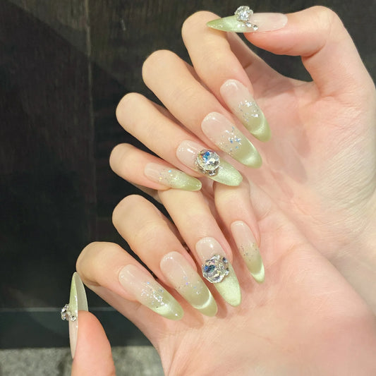10PCS Long Oval Handmade Press On Nails,Cat-eye Gradient Style,Suitable For Festivals Parties And Daily Wear.