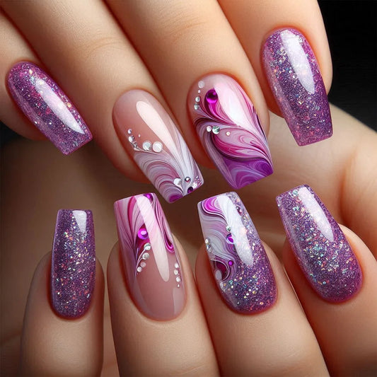 24pcs Simple French Press on Nails Tips Love Stripe Design Short Square False Nails Woman Acrylic Full Cover Nail Art Fake Nail