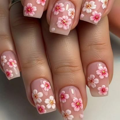 24Pcs Nude White French Fake Nail Short Square Nail Tips Fashion Wearable False Nails with Glue Simple Full Cover Press on Nails