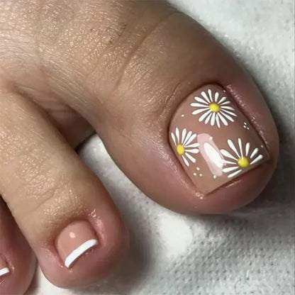 Fashion Leopard French Nude Pink Toenail Art Simple Wearable Fake Toenails Detachable Toe False Nails Press on Nails with Glue