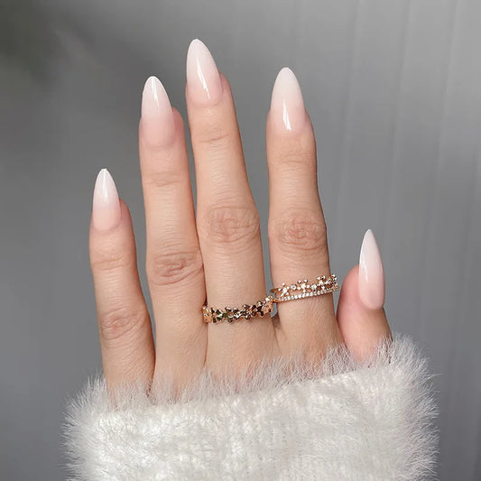 24Pcs Simple French Solid Color Press on Nails with Jelly Glue Ballerina Almond False Nails Detachable Full Cover Nail Tips Set