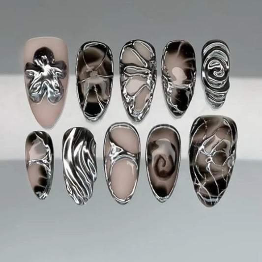 24pcs Short Almond False Nails Press on Gradient Pink Nails Tips with Flower Pearl Design Fake Nail French Manicure Art Finished