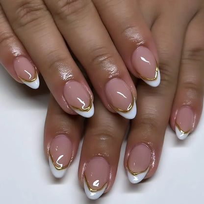 Shiny Rhinestone Stars Golden 3D Line French Nail Art Fashion Wearable Fake Nails Detachable Finished False Nails Press on Nails
