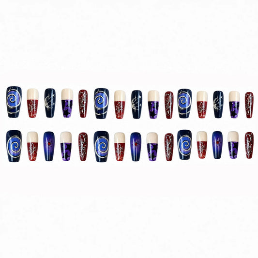30pcs Sweet Cool Long Coffin False Nails Glossy Star Moon Cyberpunk Style Press on Nails Wearing Detachable Fake Nail Tips