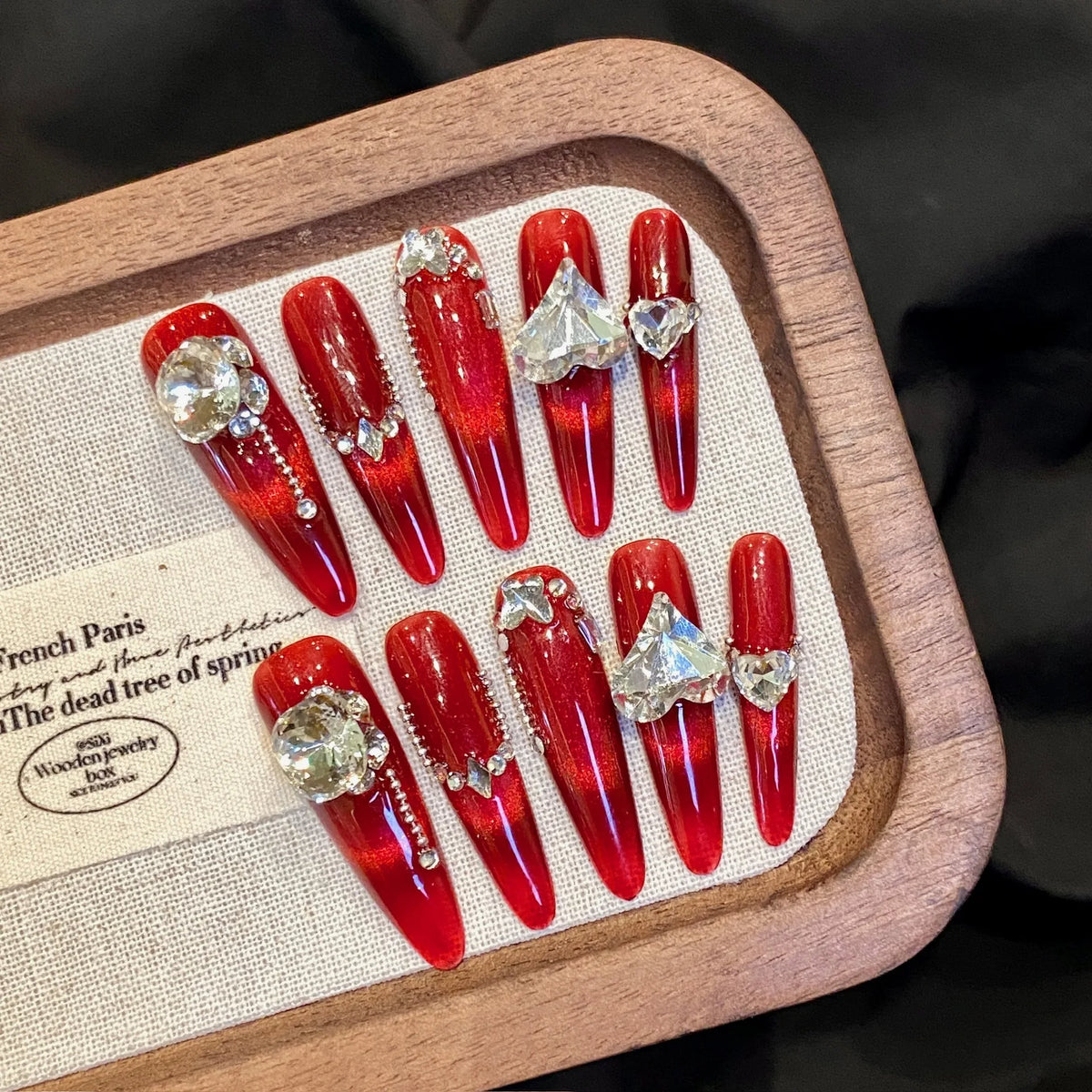 10pcs Long Ballerina Almond False Nail Tips Handmade Glossy Pink Cat's Eye Press On Nails Sweet Simple Gentle Fake Nail For Girl