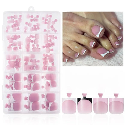 150pcs French Foot Wear Nail Set Summer Short Square Shiny False Toenail Acrylic Full Coverage Suitable for Nail Salon