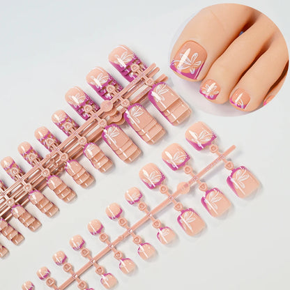 Blossom – Pink French Square Press-On Toenails