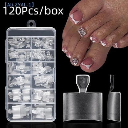 【ZYAL-1】120 Pcs/box Fake Toe Nail Tips Frosted Half Cover Toenail For Pedicure Square Press On Toenails Nail Salons DIY