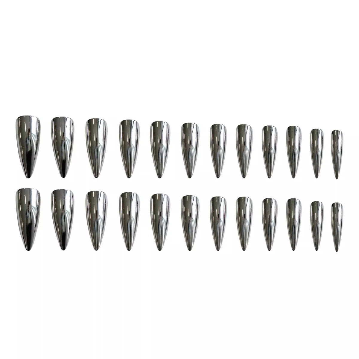 24pcs Punk Metal Fake Nails Press On Finished Long Pointed Silver Mirror y2k Nail Tips Full Cover Stiletto False Nails For Girl