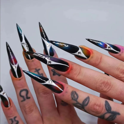Eclipse – Black Pearl Glossy Almond Press-On Nails