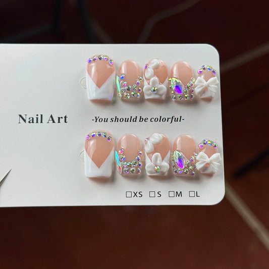 10pcs high-end Elegant and high-end style, hand-painted three-dimensional carvings, bows, and dazzling diamonds all over handmad