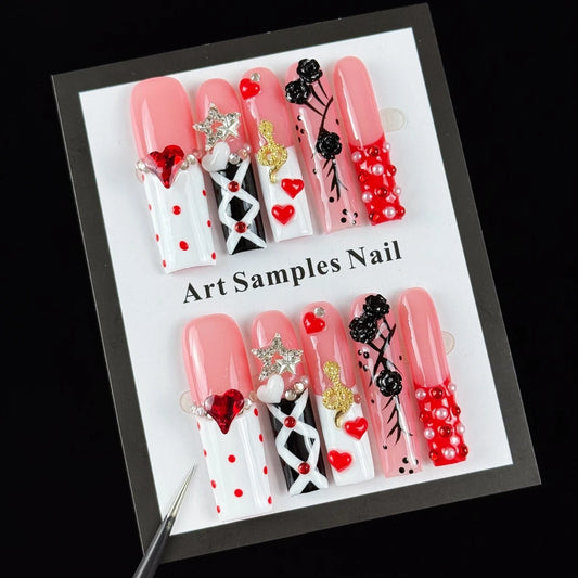 10pcs high-end Retro Gothic style, hand-painted three-dimensional roses, hearts, stars, glittering point diamonds handmade fake