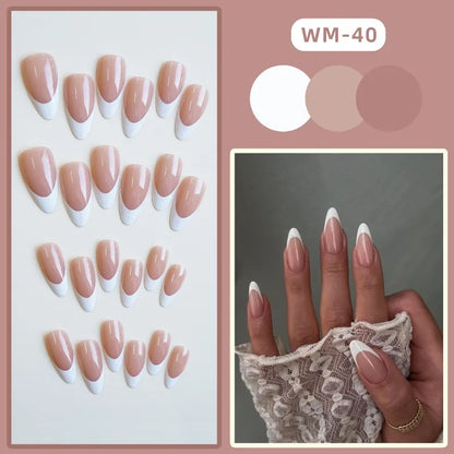 10Pcs Handmade Nails Minimalist Almond French with White Borders Suitable for All Skin Tones Press on Nails Perfect for Women