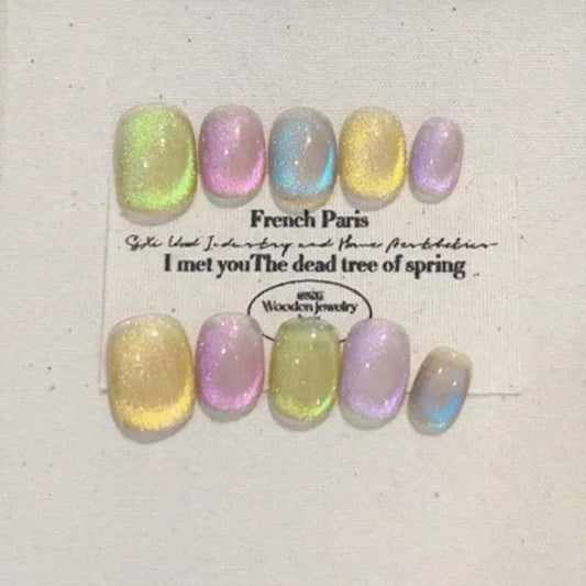 10Pcs Handmade Press on Nails Blue Fake Nails with Fish Pattern Wearable Stick-on Nails Full Cover False Nail Накладные Ногти