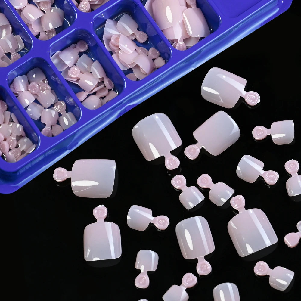 120Pcs Nude Pink Short Square Press On Toenails Natural -Solid Color Soft Gel Fake Toenails 12 Sizes Full Cover False Toe Nail