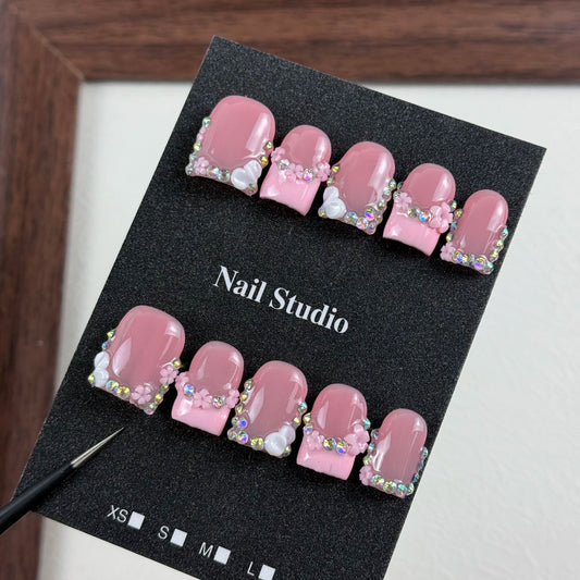 10pcs high-end Gentle temperament style, hand-painted three-dimensional engraved patterns, dazzling glittering precious stones