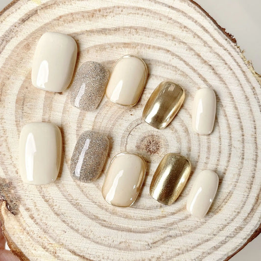10Pcs Short Handmade Press On Nails Design False Nails Full Cover French Round Head Manicure Wearable Artificial Nails Tips Art