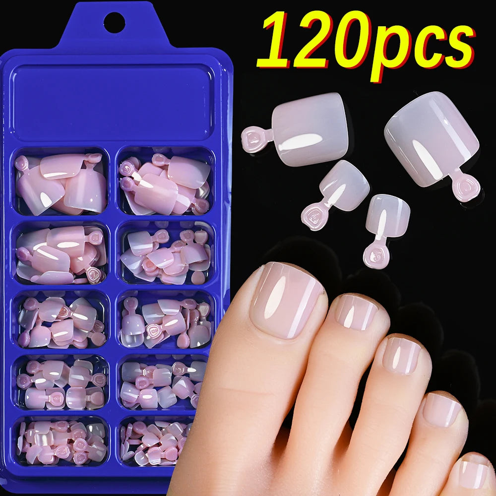 120Pcs Nude Pink Short Square Press On Toenails Natural -Solid Color Soft Gel Fake Toenails 12 Sizes Full Cover False Toe Nail