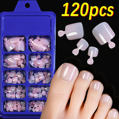 120Pcs Nude Pink Short Square Press On Toenails Natural -Solid Color Soft Gel Fake Toenails 12 Sizes Full Cover False Toe Nail