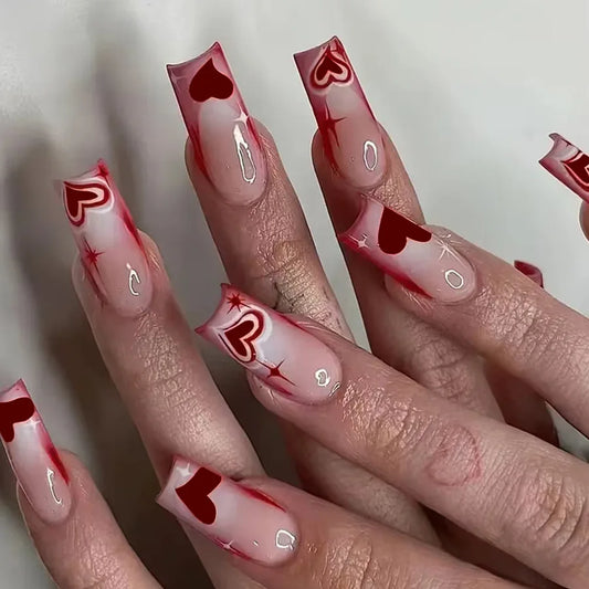 24pcs Sweet Love Press on Nails Valentine's Day Gift For Girls Wearable False Nail Tips Full Cover French Square Fake Nails