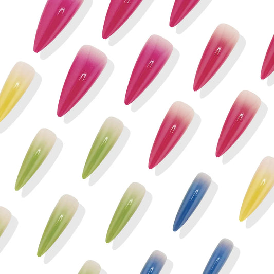 Spicy Girl's Cool Y2k False Nails Rainbow Gradient Long Pointed Artificial Nails Press On Nails Stiletto French Tip Fake Nails
