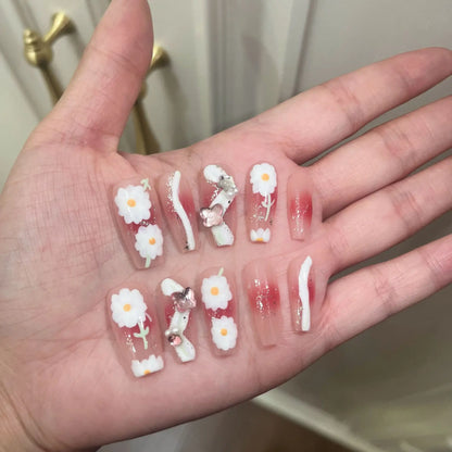 Sakura – Pink Cat Eye Pearl French Coffin Press-On Nails
