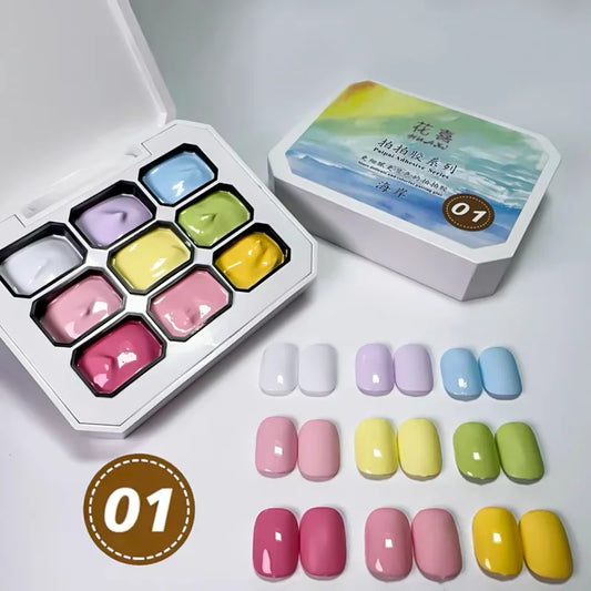 9-color pat glue, vivid nail colors, gradient nail decoration charm, creative nail design, hot selling trend
