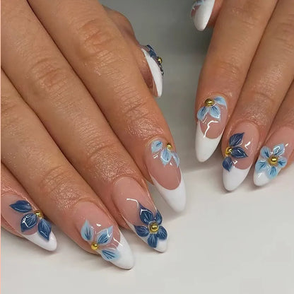 Harvest – Brown Floral 3D Almond Press-On Nails