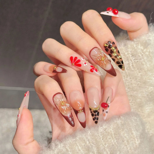 10PCS Stiletto Handmade Press On Nails,Sweet And Cool Style,Suitable For Festivals Parties And Daily Wear.