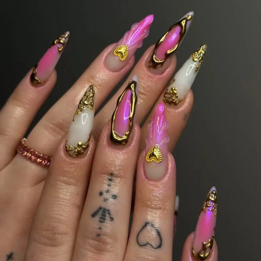24pcs Y2k Black Fake Nails Sets Press on Spicy Girl Long Stiletto Nails Tips Argent Smudge Design False Nail Wearable Manicure