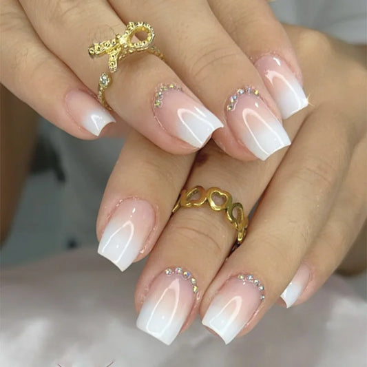 24pcs Mid-length Ballet False Nails Art Black Smudge Full Cover Nail with Golden Design Square Press on Nails Reusable Fake Nail