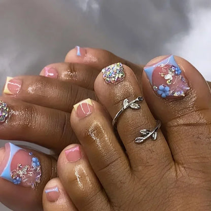 Fashion Leopard French Nude Pink Toenail Art Simple Wearable Fake Toenails Detachable Toe False Nails Press on Nails with Glue
