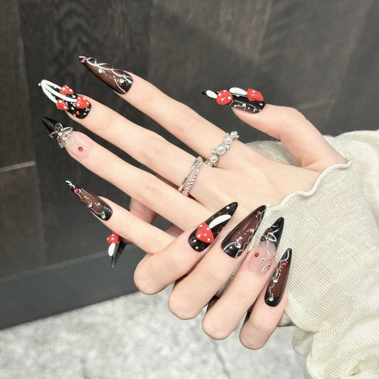 10PCS Stiletto Handmade Press On Nails,Dark Atmosphere Effect,Suitable For Festivals Parties And Daily Wear.