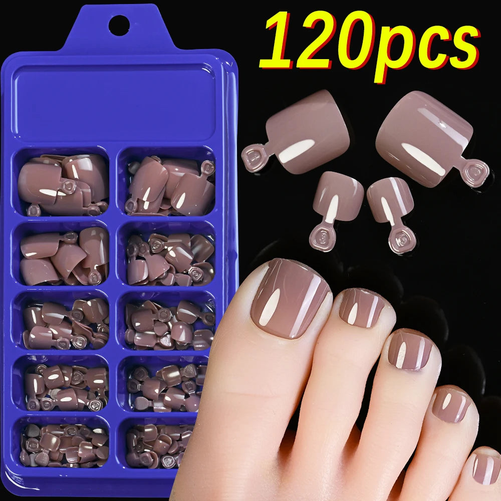120Pcs Nude Pink Short Square Press On Toenails Natural -Solid Color Soft Gel Fake Toenails 12 Sizes Full Cover False Toe Nail