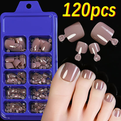 120Pcs Nude Pink Short Square Press On Toenails Natural -Solid Color Soft Gel Fake Toenails 12 Sizes Full Cover False Toe Nail