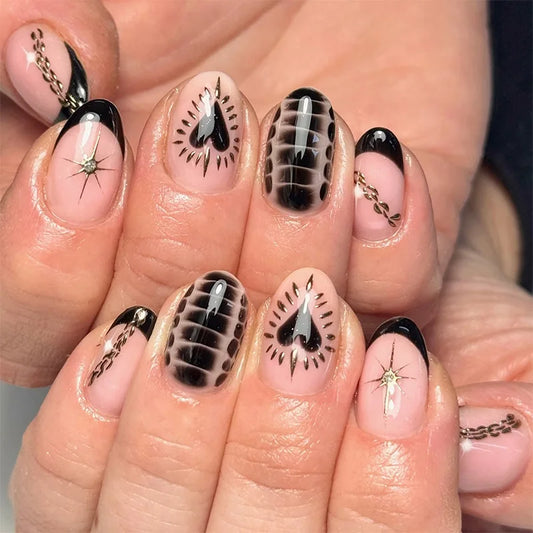 24Pcs Short Almond Fake Nails Press on Pink Flower Leopard Print French False Nails Detachable Artificial Full Cover Nails Tips