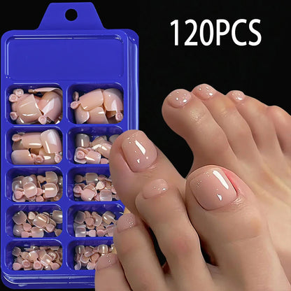 120Pcs Nude Pink Short Square Press On Toenails Natural -Solid Color Soft Gel Fake Toenails 12 Sizes Full Cover False Toe Nail