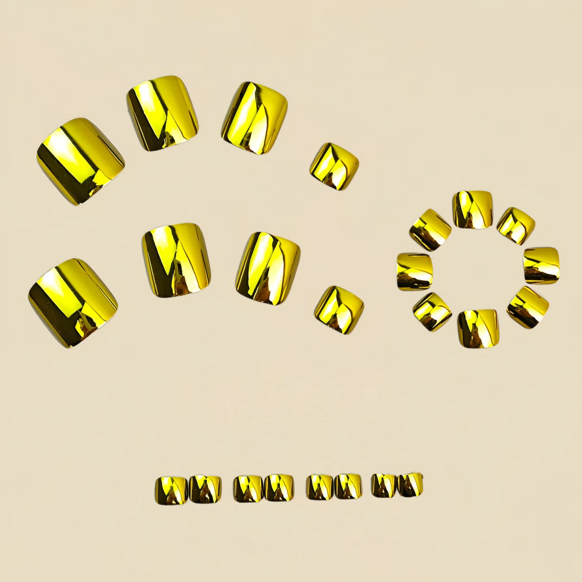 24pcs Glossy Gold Press on Toenail Electroplating Metal Design Fake Toe Nail for Women and Girls Summer Square False Toenails