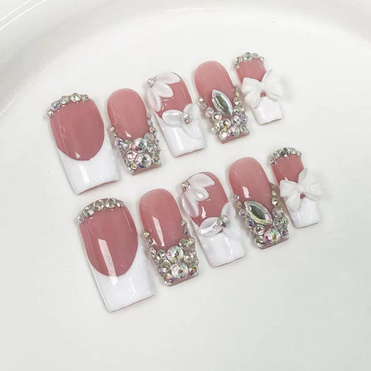 10pcs high-end Sweet and girlish style, hand-painted three-dimensional bow, petals, and sparkling pile diamonds handmade fake