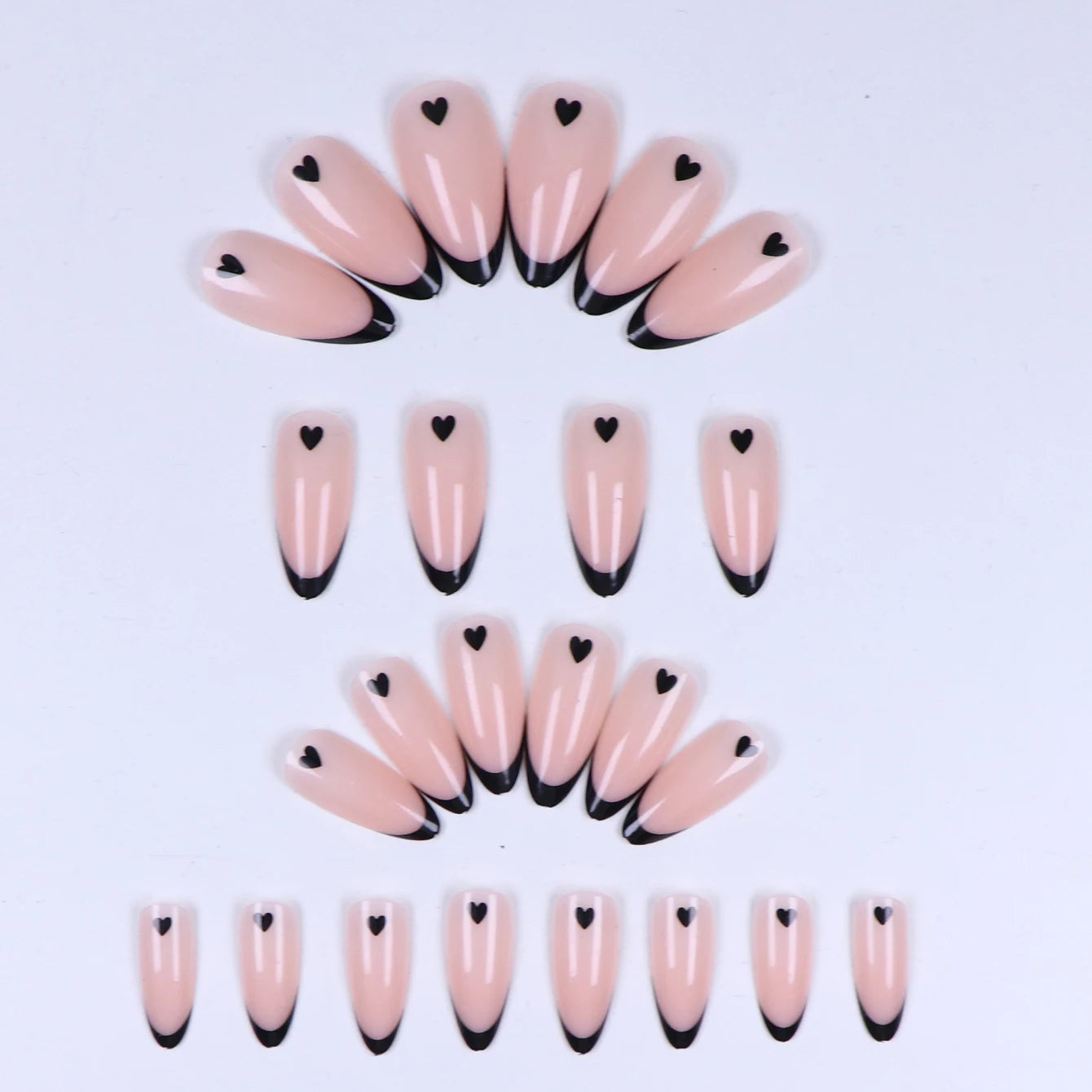 24pcs ，Black French Tip Press on Nails Valentine Fake Nails with  Glossy Almond Nails False Nails Black  on Nails