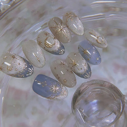 24pcs Cat's Eye False Nails Flower Bow Pattern Almond Press on Nails Wearable Pink Fake Nail Pearl Rhinestone Full Cover Nail